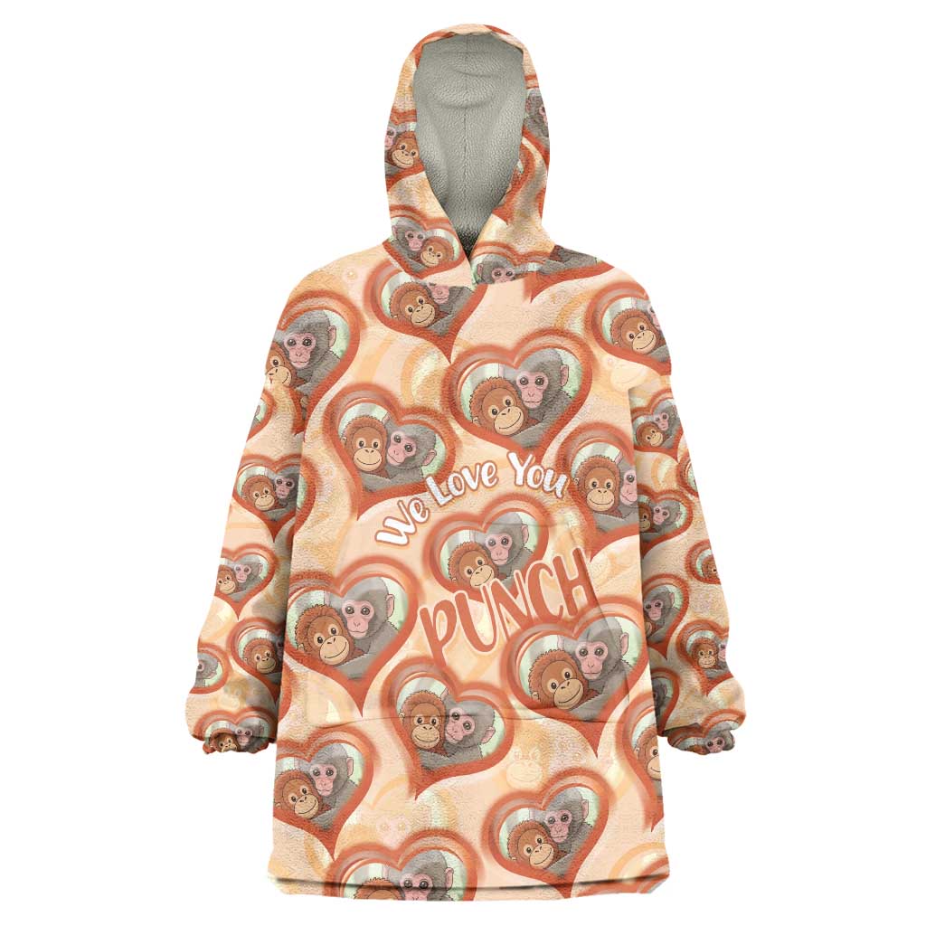 Punch The Monkey Wearable Blanket Hoodie We Love You Seamless Heart Style Orange
