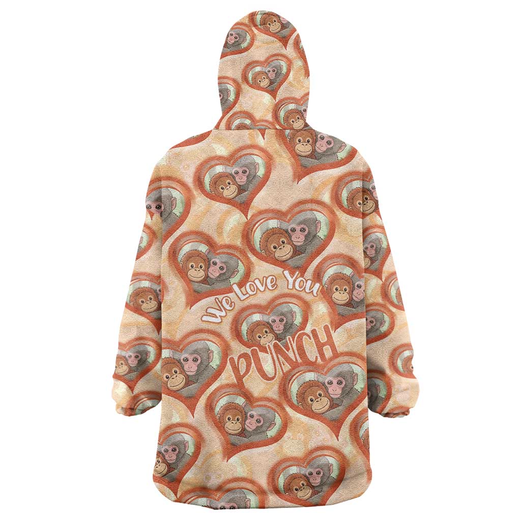 Punch The Monkey Wearable Blanket Hoodie We Love You Seamless Heart Style Orange