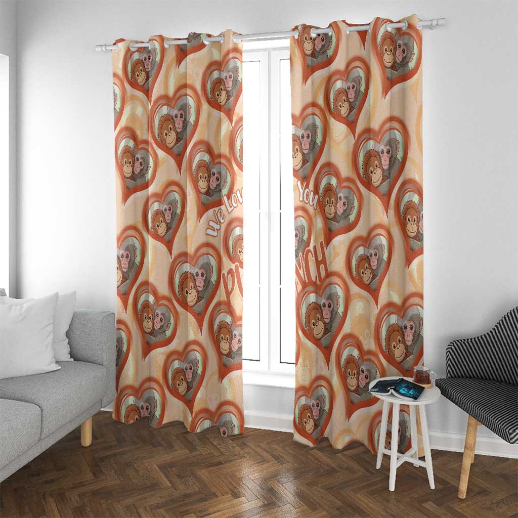 Punch The Monkey Window Curtain We Love You Seamless Heart Style Orange