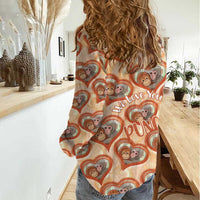 Punch The Monkey Women Casual Shirt We Love You Seamless Heart Style Orange