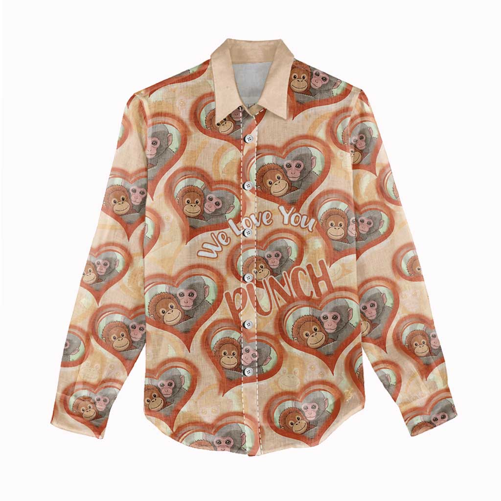 Punch The Monkey Women Casual Shirt We Love You Seamless Heart Style Orange