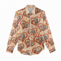 Punch The Monkey Women Casual Shirt We Love You Seamless Heart Style Orange