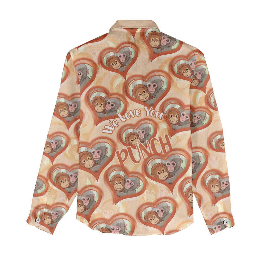 Punch The Monkey Women Casual Shirt We Love You Seamless Heart Style Orange
