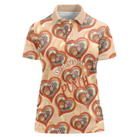 Punch The Monkey Women Polo Shirt We Love You Seamless Heart Style Orange