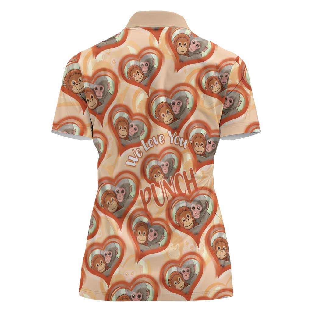 Punch The Monkey Women Polo Shirt We Love You Seamless Heart Style Orange