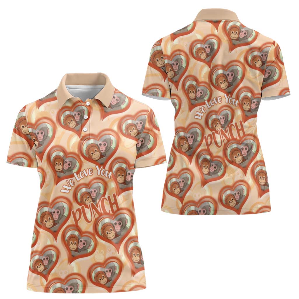 Punch The Monkey Women Polo Shirt We Love You Seamless Heart Style Orange