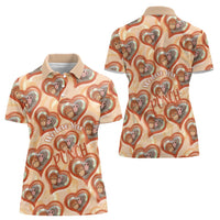 Punch The Monkey Women Polo Shirt We Love You Seamless Heart Style Orange