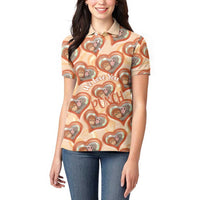 Punch The Monkey Women Polo Shirt We Love You Seamless Heart Style Orange