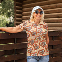 Punch The Monkey Women Polo Shirt We Love You Seamless Heart Style Orange
