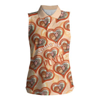 Punch The Monkey Women Sleeveless Polo Shirt We Love You Seamless Heart Style Orange