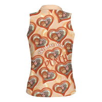 Punch The Monkey Women Sleeveless Polo Shirt We Love You Seamless Heart Style Orange