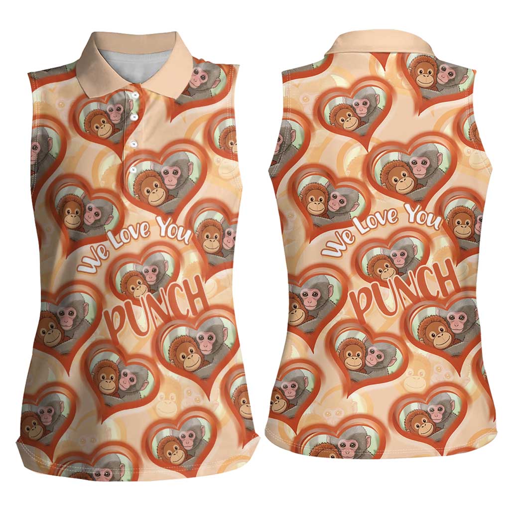 Punch The Monkey Women Sleeveless Polo Shirt We Love You Seamless Heart Style Orange