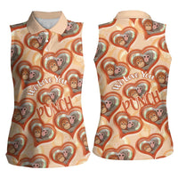 Punch The Monkey Women Sleeveless Polo Shirt We Love You Seamless Heart Style Orange