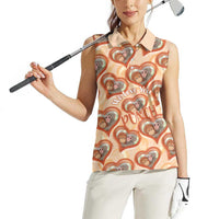 Punch The Monkey Women Sleeveless Polo Shirt We Love You Seamless Heart Style Orange