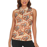 Punch The Monkey Women Sleeveless Polo Shirt We Love You Seamless Heart Style Orange