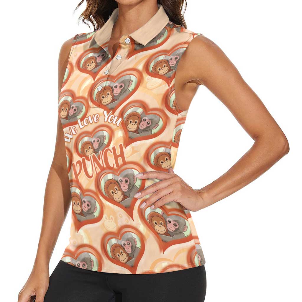 Punch The Monkey Women Sleeveless Polo Shirt We Love You Seamless Heart Style Orange