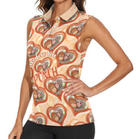Punch The Monkey Women Sleeveless Polo Shirt We Love You Seamless Heart Style Orange