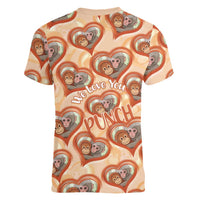 Punch The Monkey Women V-Neck T-Shirt We Love You Seamless Heart Style Orange