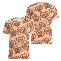 Punch The Monkey Women V-Neck T-Shirt We Love You Seamless Heart Style Orange