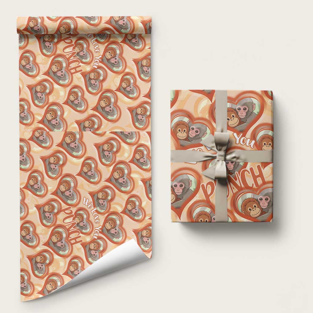 Punch The Monkey Wrapping Paper We Love You Seamless Heart Style