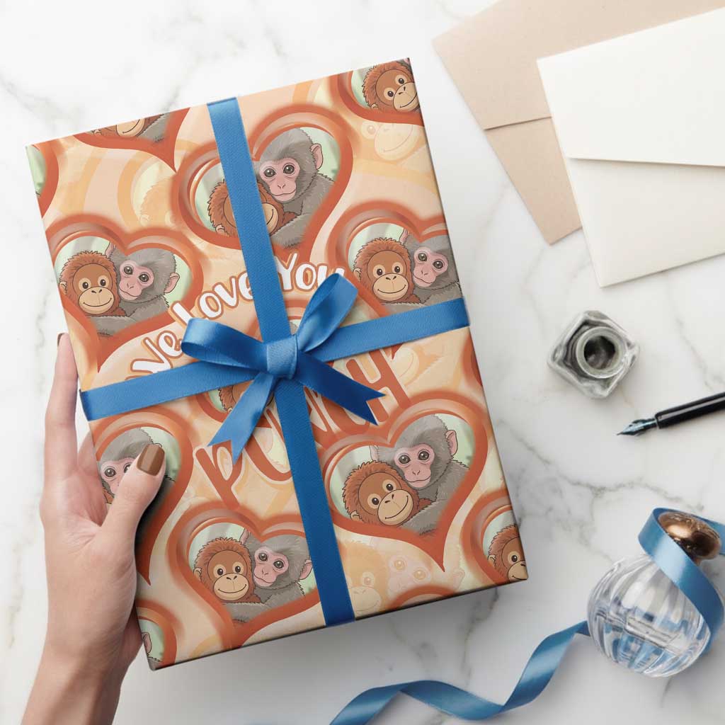 Punch The Monkey Wrapping Paper We Love You Seamless Heart Style