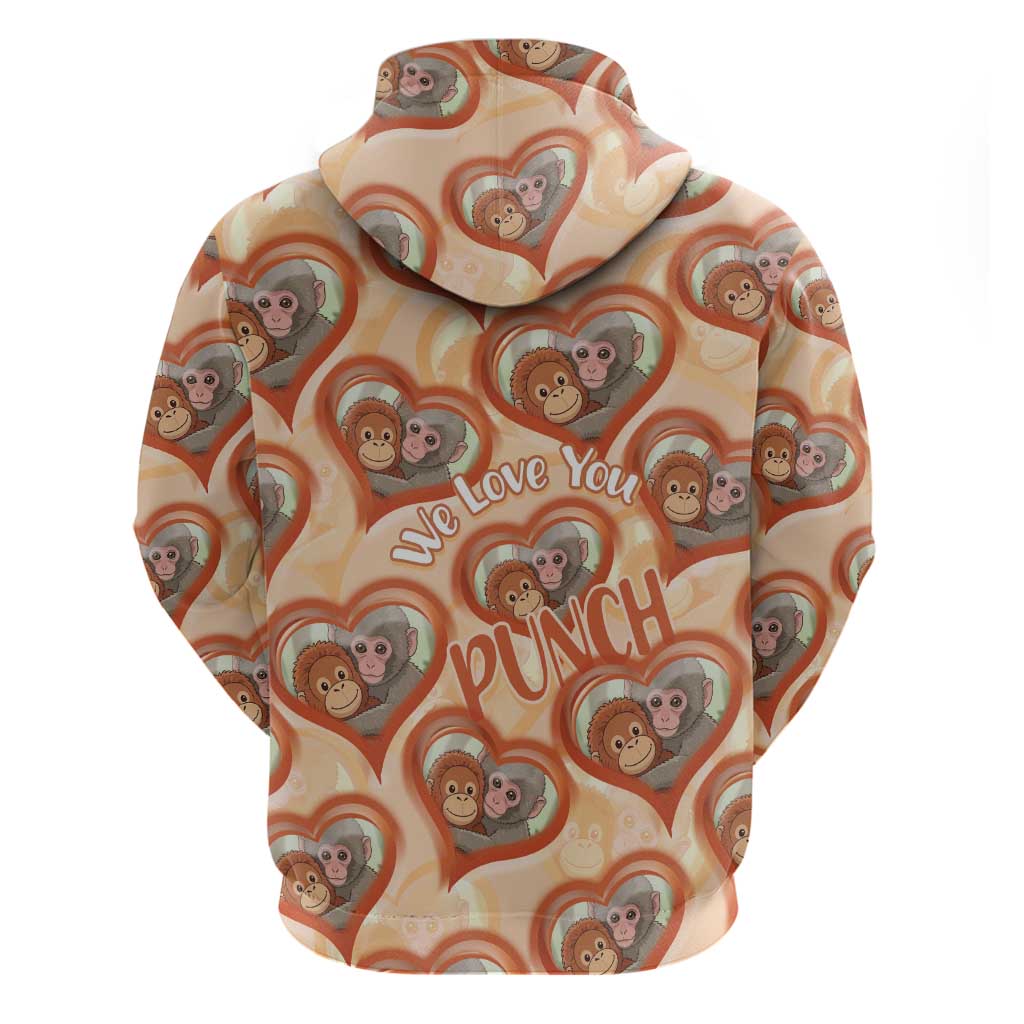 Punch The Monkey Zip Hoodie We Love You Seamless Heart Style Orange
