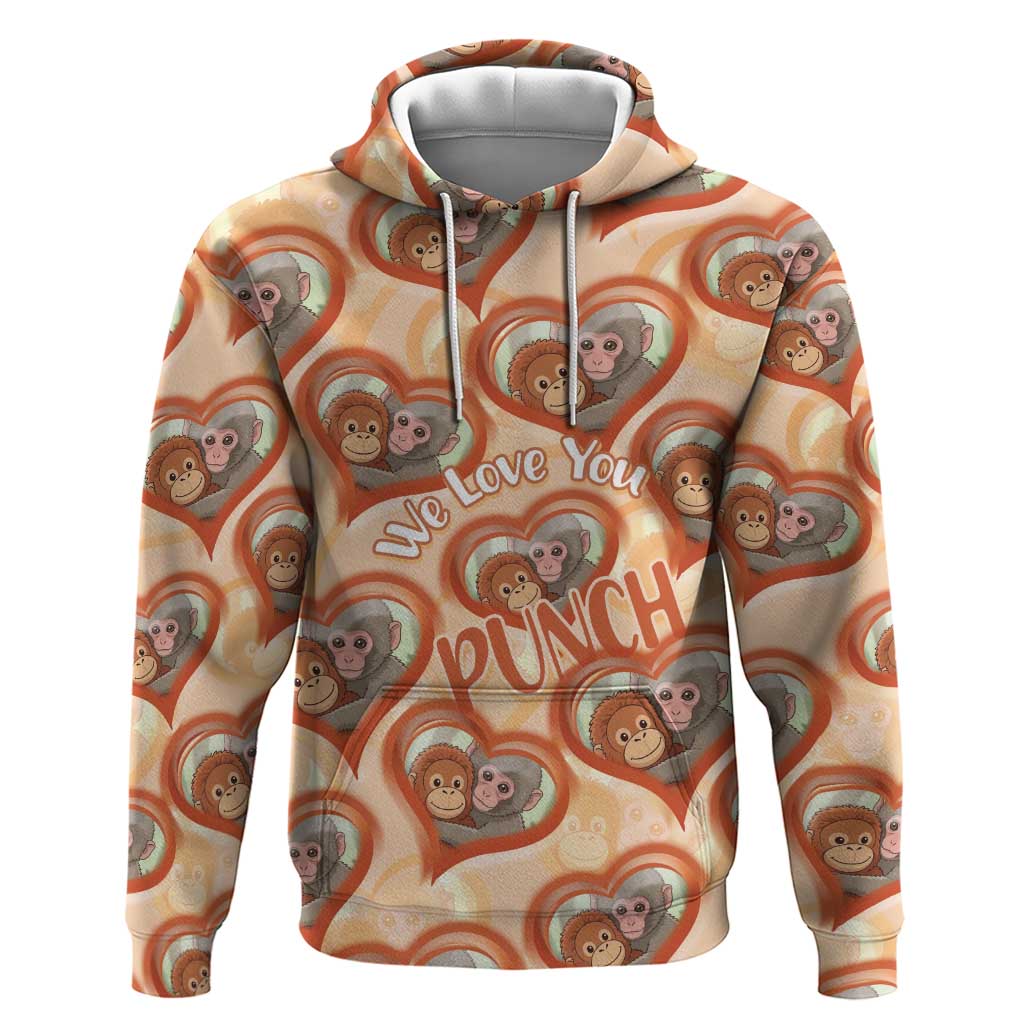 Punch The Monkey Zip Hoodie We Love You Seamless Heart Style Orange