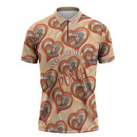 Punch The Monkey Zipper Polo Shirt We Love You Seamless Heart Style Orange