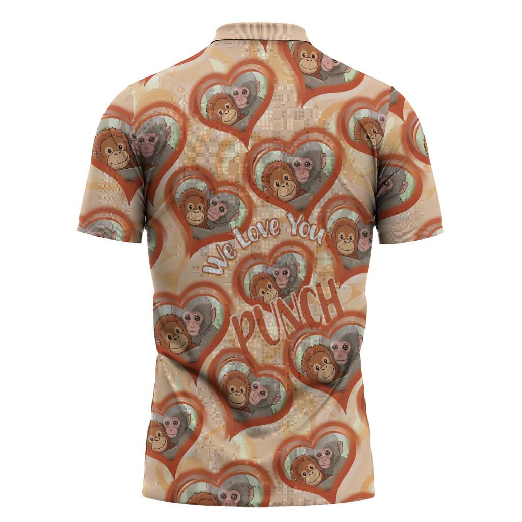 Punch The Monkey Zipper Polo Shirt We Love You Seamless Heart Style Orange