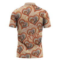 Punch The Monkey Zipper Polo Shirt We Love You Seamless Heart Style Orange