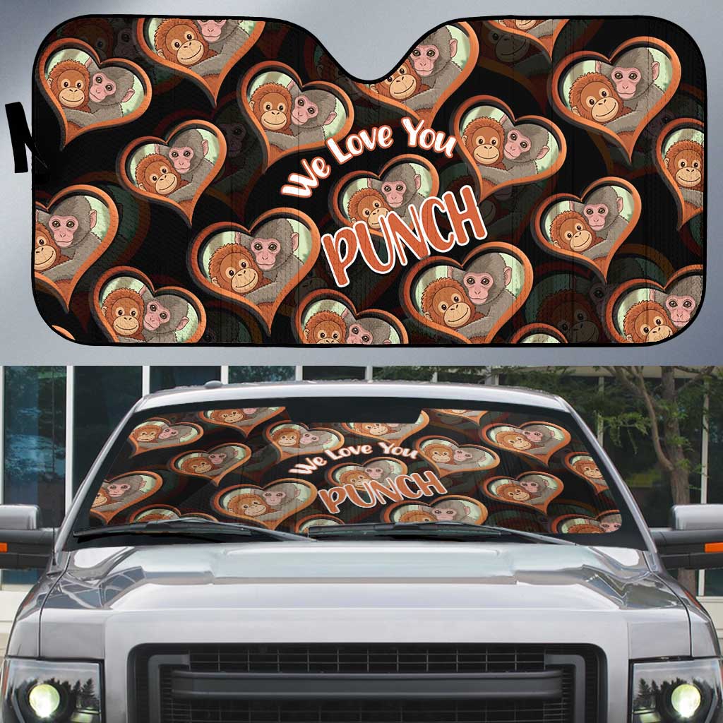 Punch The Monkey Auto Sun Shade We Love You Seamless Heart Style Black