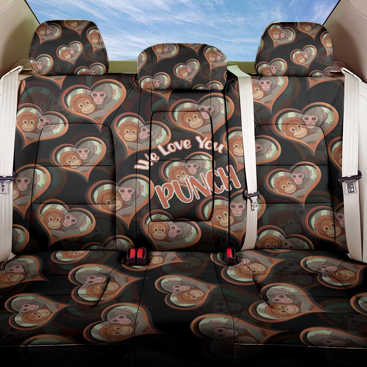 Punch The Monkey Back Car Seat Cover We Love You Seamless Heart Style Black