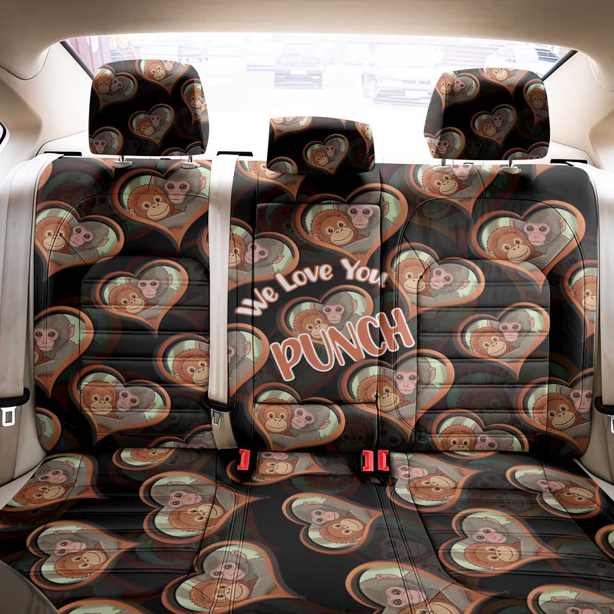 Punch The Monkey Back Car Seat Cover We Love You Seamless Heart Style Black