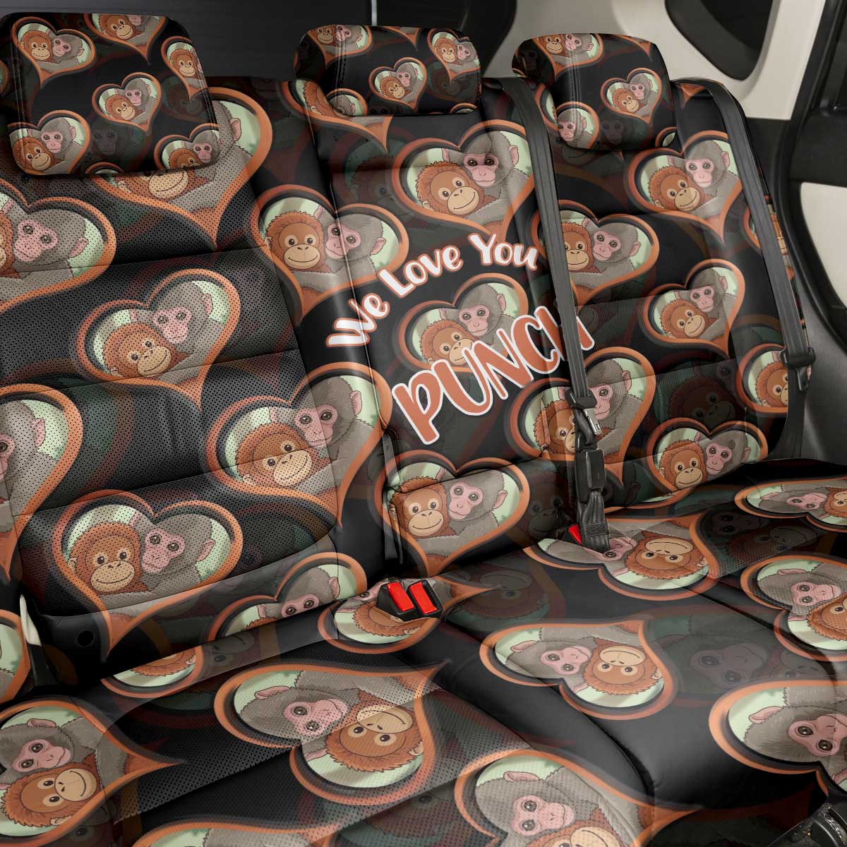 Punch The Monkey Back Car Seat Cover We Love You Seamless Heart Style Black