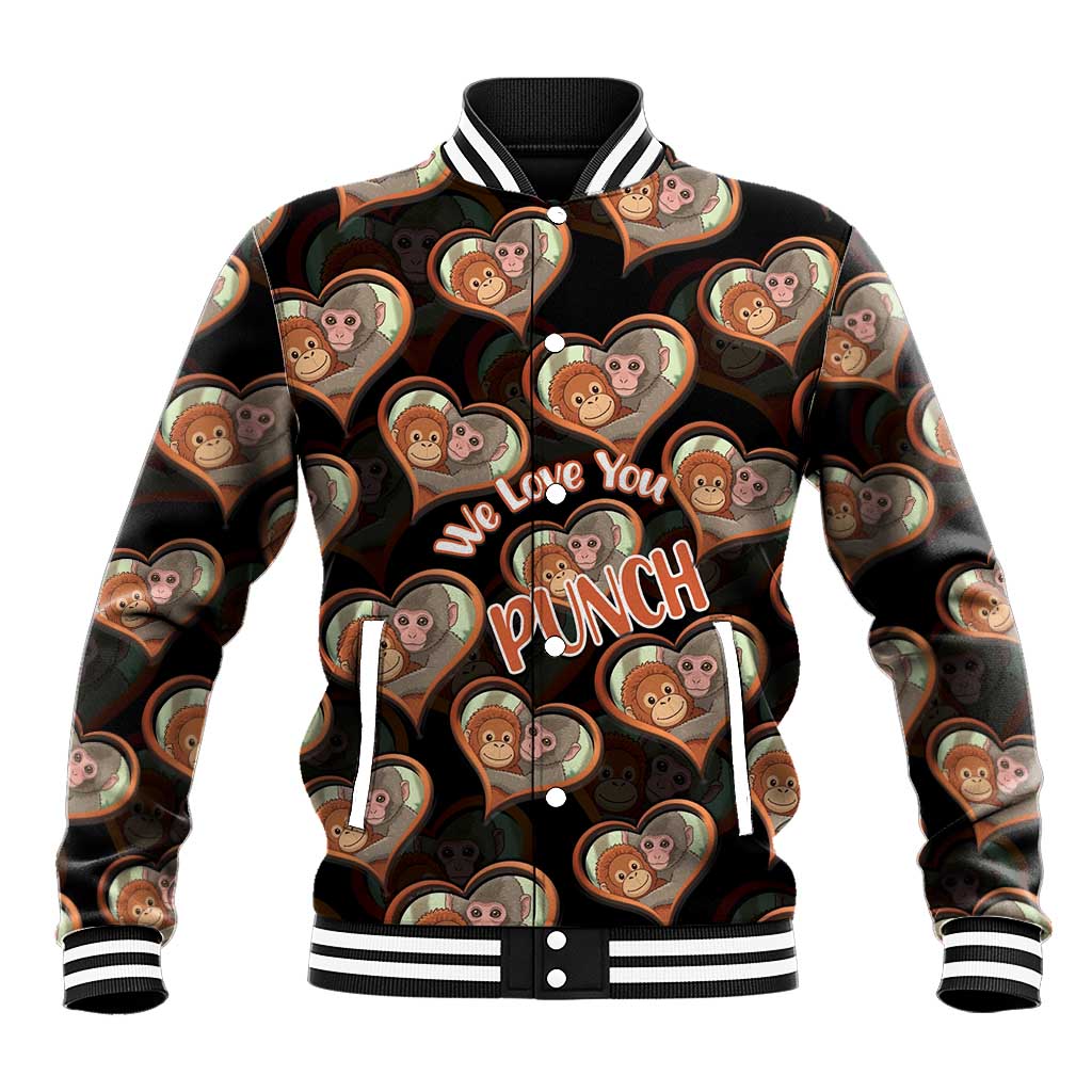 Punch The Monkey Baseball Jacket We Love You Seamless Heart Style Black