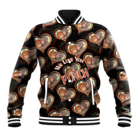 Punch The Monkey Baseball Jacket We Love You Seamless Heart Style Black