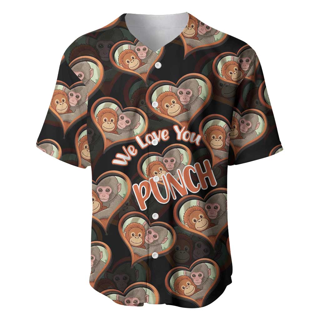 Punch The Monkey Baseball Jersey We Love You Seamless Heart Style Black
