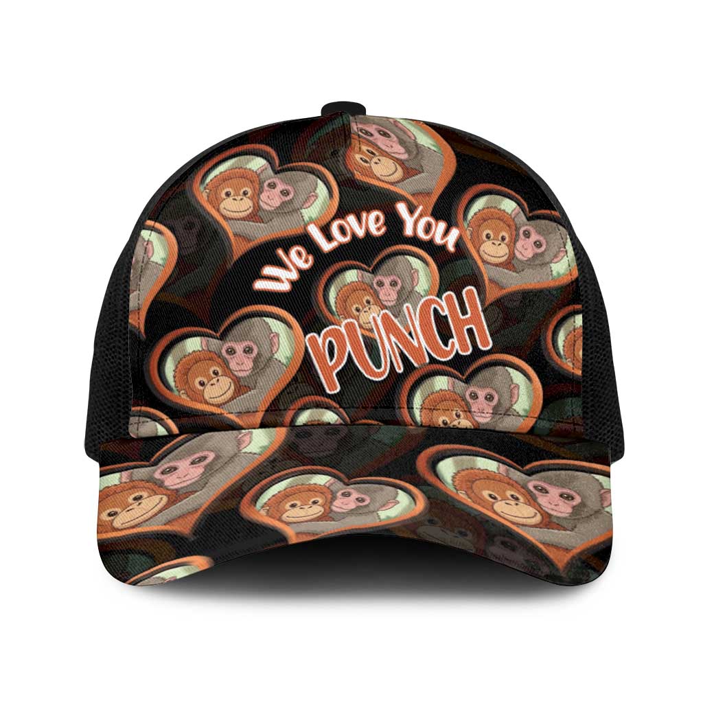 Punch The Monkey Baseball Net Cap We Love You Seamless Heart Style Black