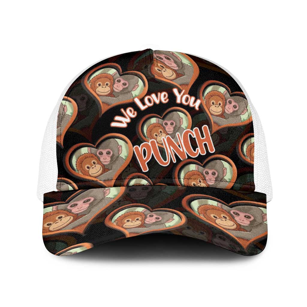 Punch The Monkey Baseball Net Cap We Love You Seamless Heart Style Black