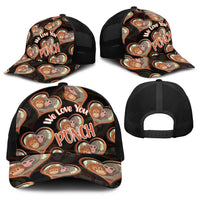 Punch The Monkey Baseball Net Cap We Love You Seamless Heart Style Black