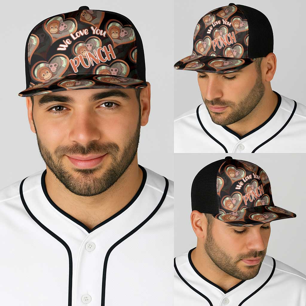 Punch The Monkey Baseball Net Cap We Love You Seamless Heart Style Black