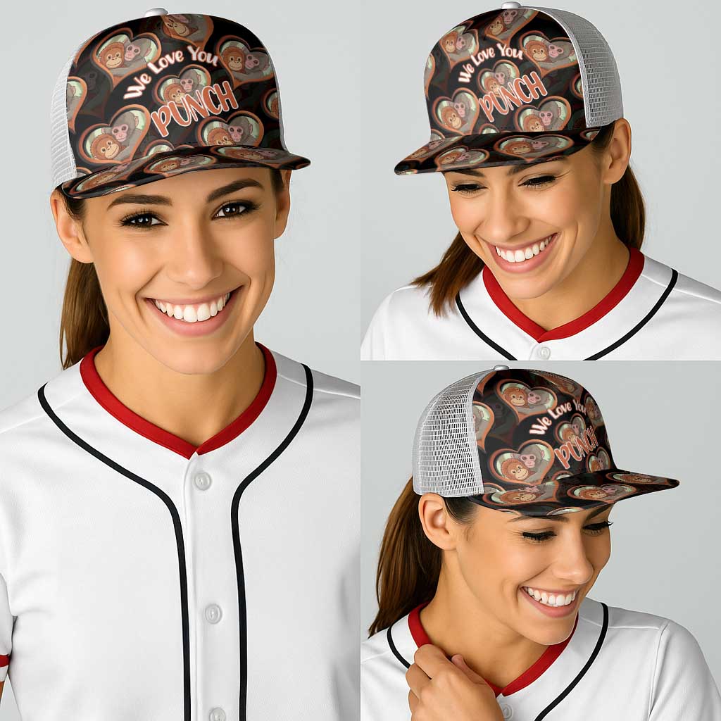 Punch The Monkey Baseball Net Cap We Love You Seamless Heart Style Black