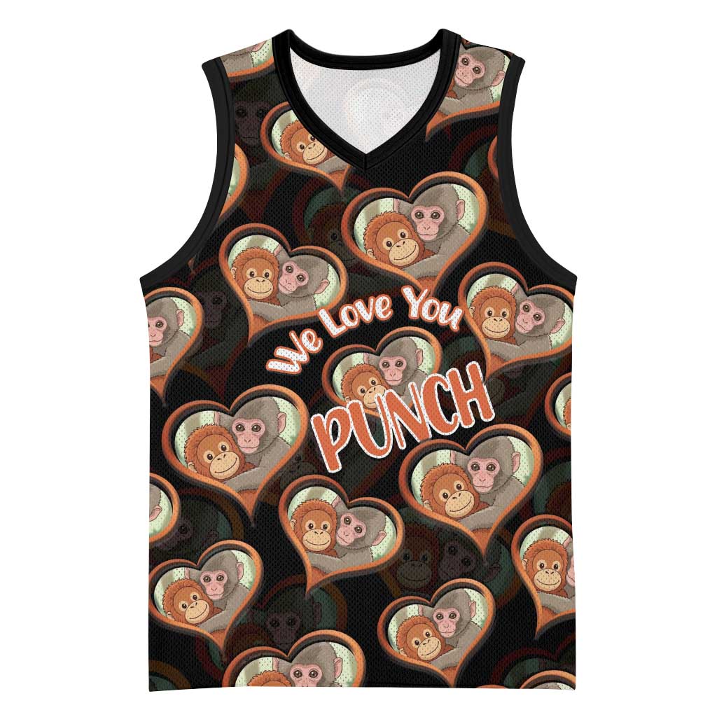 Punch The Monkey Basketball Jersey We Love You Seamless Heart Style Black