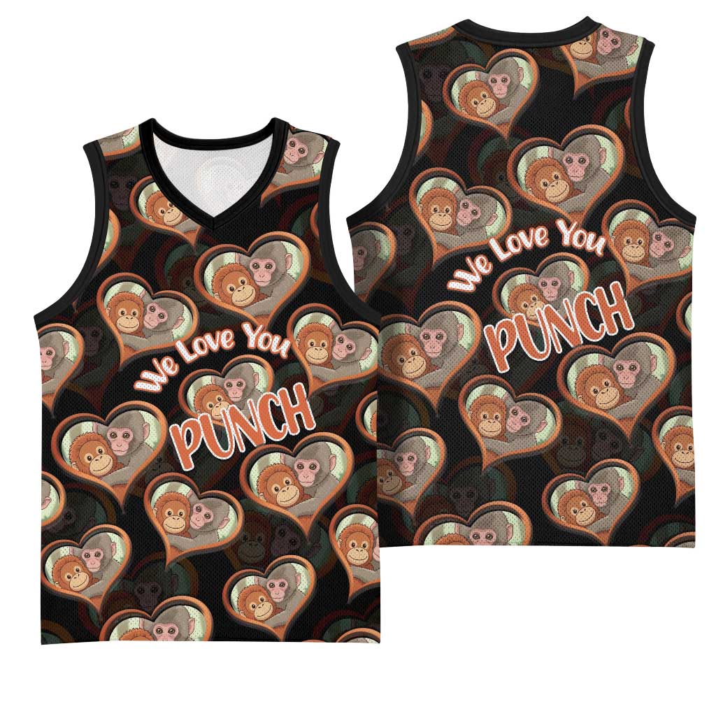 Punch The Monkey Basketball Jersey We Love You Seamless Heart Style Black