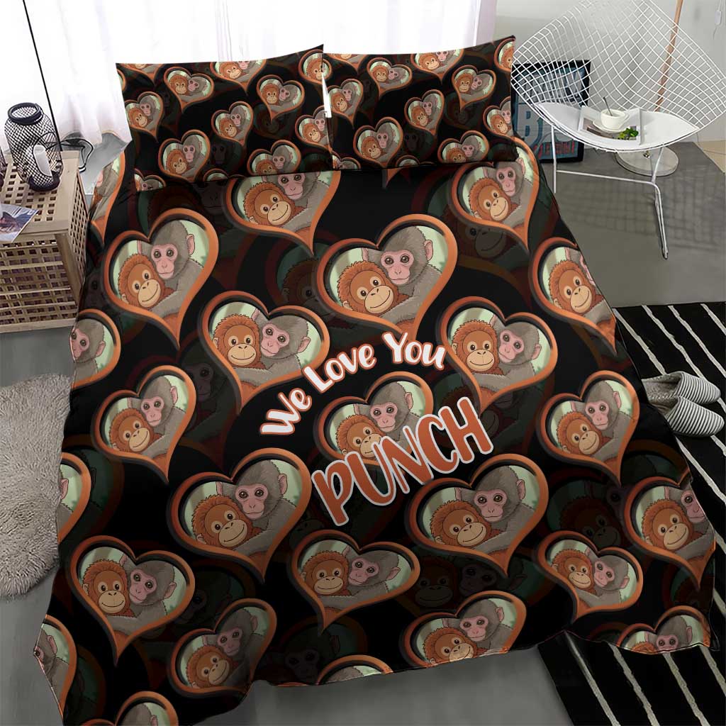 Punch The Monkey Bedding Set We Love You Seamless Heart Style Black