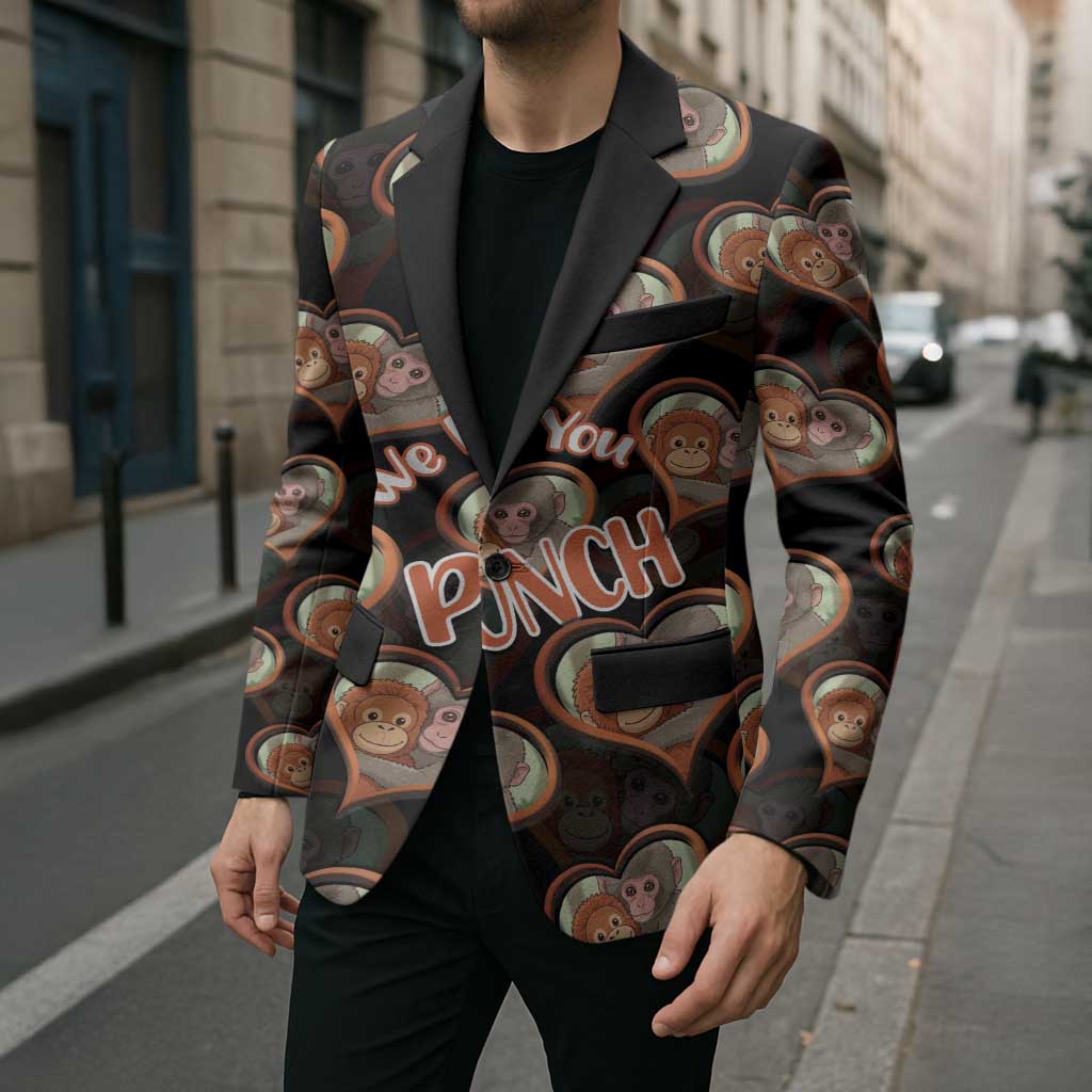 Punch The Monkey Blazer We Love You Seamless Heart Style Black