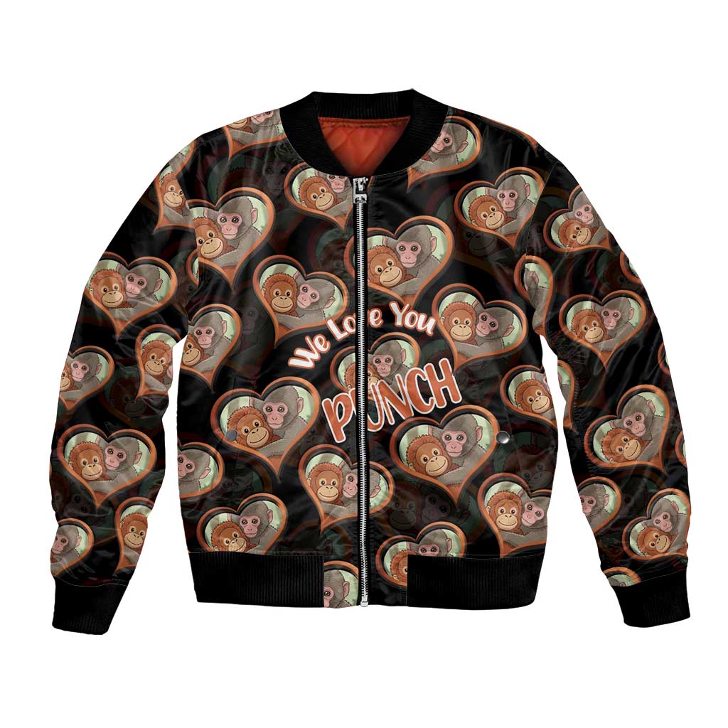 Punch The Monkey Bomber Jacket We Love You Seamless Heart Style Black