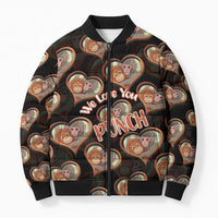 Punch The Monkey Bomber Puffer Jacket We Love You Seamless Heart Style Black