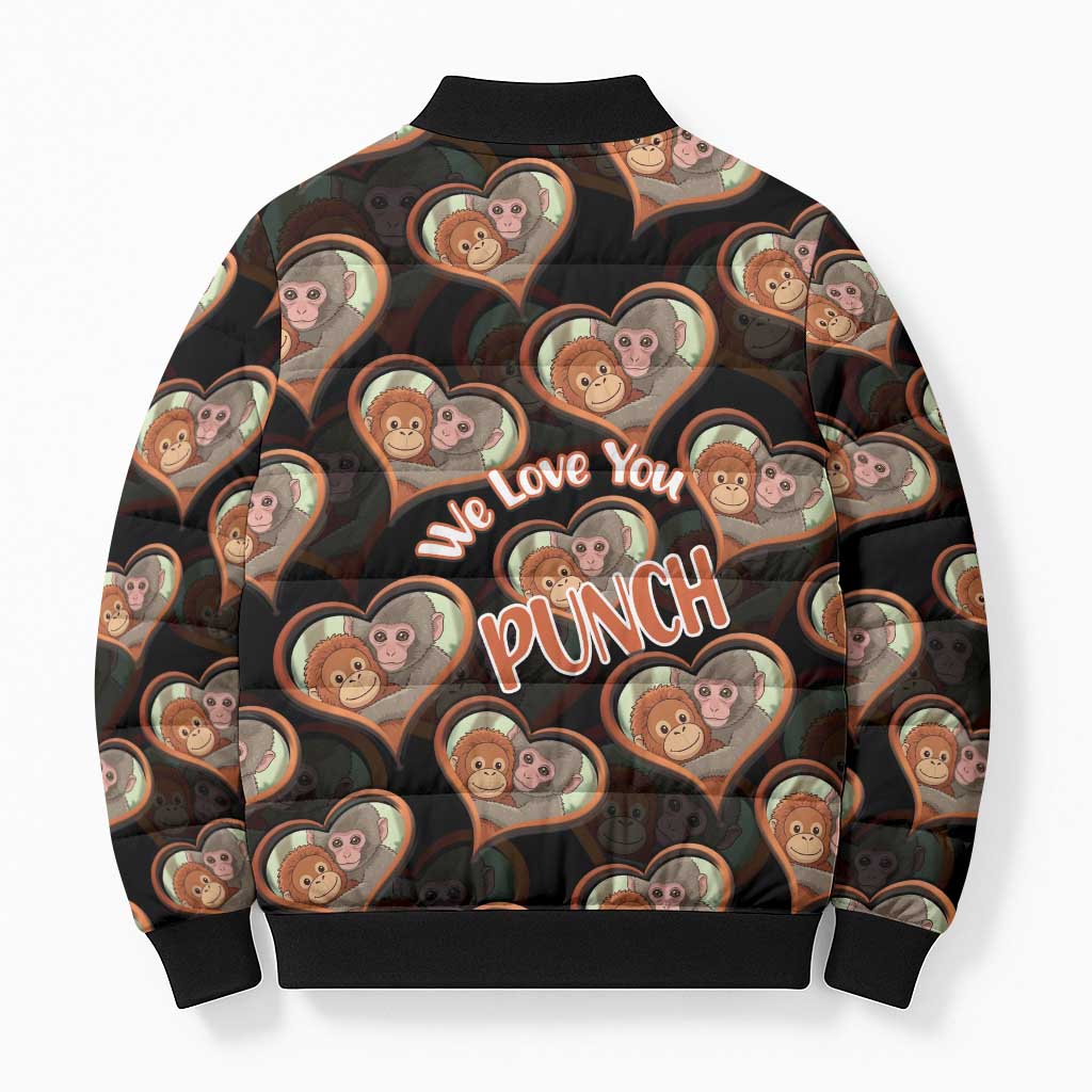 Punch The Monkey Bomber Puffer Jacket We Love You Seamless Heart Style Black