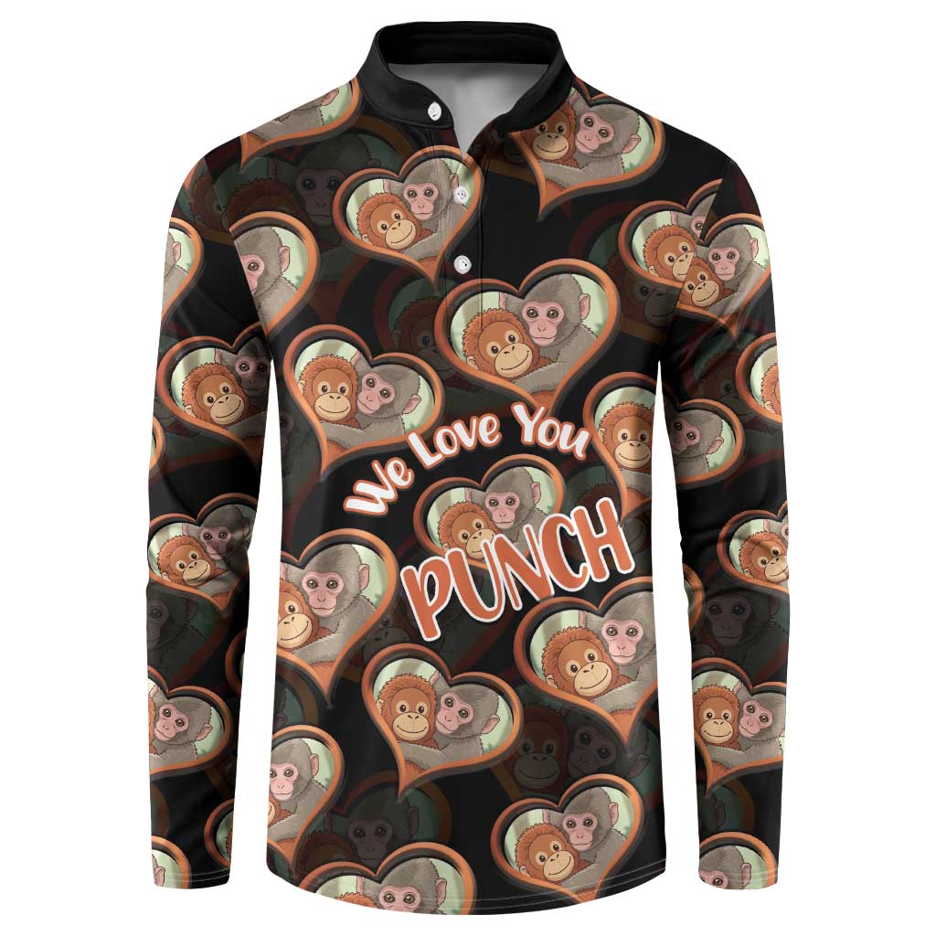 Punch The Monkey Button Sweatshirt We Love You Seamless Heart Style Black